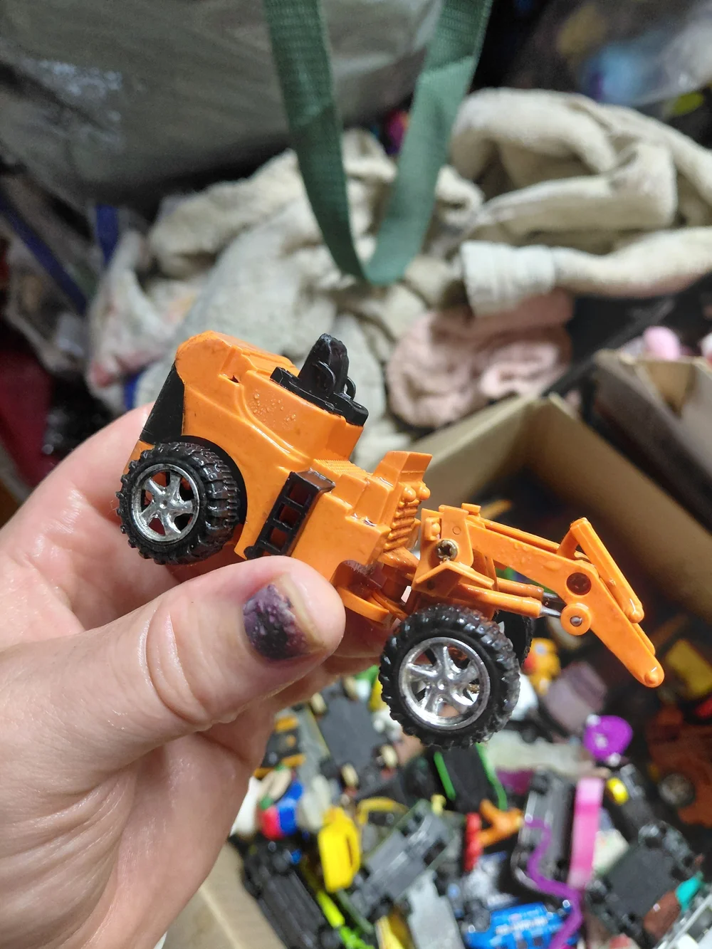 unbranded orange construction  bulldozer toy car missing scoop